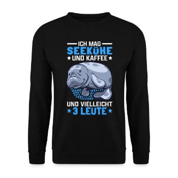 Seekühe und Kaffee Manati Meeressäuger Seekuh - Unisex Pullover - Schwarz - Vorne - Alina (178cm) & Michal (187cm)