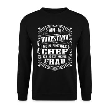 Rentner Ruhestand mein Chef ist meine Frau - Unisex Pullover - Schwarz - Vorne - Alina (178cm) & Michal (187cm)