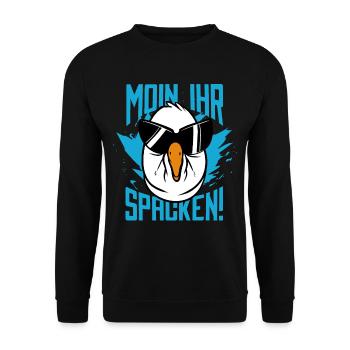 Moin Ihr Spacken Möwe - Unisex Pullover - Schwarz - Vorne - Alina (178cm) & Michal (187cm)
