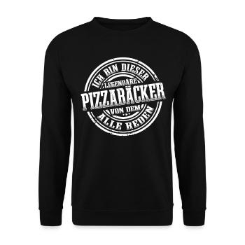 Pizzabäcker Legende Pizzeria Lustig Pizza - Unisex Pullover - Schwarz - Vorne - Alina (178cm) & Michal (187cm)