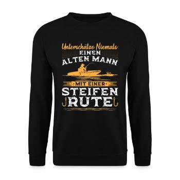 Unterschätze niemals einen alten Mann Rute Angler - Unisex Pullover - Schwarz - Vorne - Alina (178cm) & Michal (187cm)