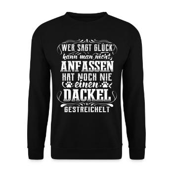 Dackel Hund Glück Lustig Hunde - Unisex Pullover - Schwarz - Vorne - Alina (178cm) & Michal (187cm)