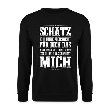 Schatz du hast ja mich Freundin Freund - Unisex Pullover - Schwarz - Vorne - Alina (178cm) & Michal (187cm)