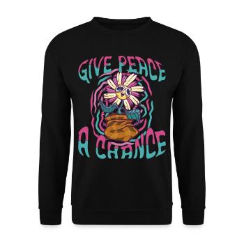 Trippy Flower - Unisex Pullover - Schwarz - Vorne - Alina (178cm) & Michal (187cm)