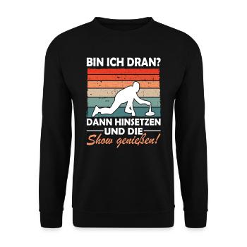 Eisstock Stocksport Eisstockschießen - Unisex Pullover - Schwarz - Vorne - Alina (178cm) & Michal (187cm)