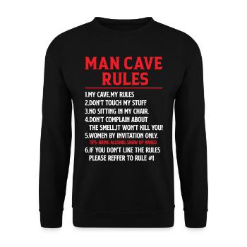 Man Cave Rules - Mancave Joke - Unisex Sweatshirt - black - Front - Alina (178cm) & Michal (187cm)