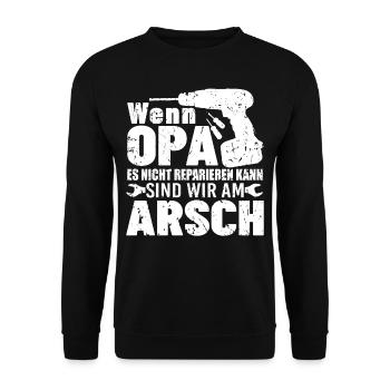 Opa der Handwerker reparieren Großvater Opi - Unisex Pullover - Schwarz - Vorne - Alina (178cm) & Michal (187cm)