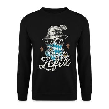 Zefix Shirt Trachten T-Shirt bayrisch Bayern - Unisex Pullover - Schwarz - Vorne - Alina (178cm) & Michal (187cm)