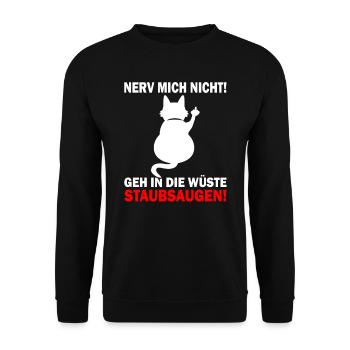 Nerv mich nicht - Mittelfinger Katze - Unisex Pullover - Schwarz - Vorne - Alina (178cm) & Michal (187cm)