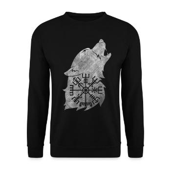 Wolf Fenrir Fabelwesen Wikinger nordischer Mythos - Unisex Pullover - Schwarz - Vorne - Alina (178cm) & Michal (187cm)