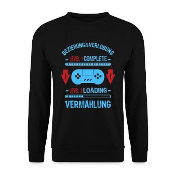 Level Ehemann Loading Gamer Videospiel JGA Männer - Unisex Pullover - Schwarz - Vorne - Alina (178cm) & Michal (187cm)