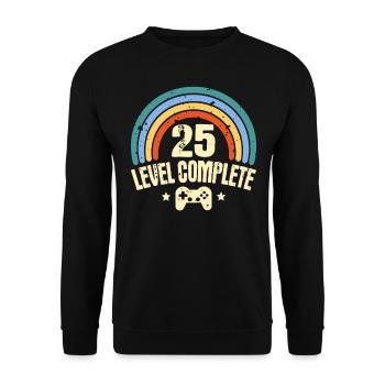 25. Geburtstag Level 25 Jahre Complete Gamer - Unisex Pullover - Schwarz - Vorne - Alina (178cm) & Michal (187cm)