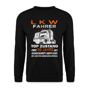 LKW Fahrer - Trucker Lastwagenfahrer - Unisex Pullover - Schwarz - Vorne - Alina (178cm) & Michal (187cm)