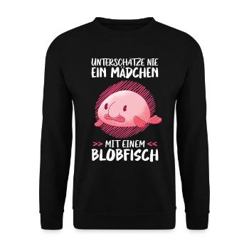Mädchen mit Blobfisch hässlicher Fisch Meme - Unisex Pullover - Schwarz - Vorne - Alina (178cm) & Michal (187cm)