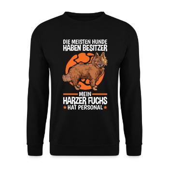 Mein Harzer Fuchs hat Personal Hütefuchs - Unisex Pullover - Schwarz - Vorne - Alina (178cm) & Michal (187cm)