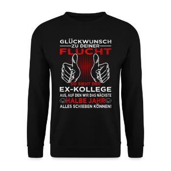 Glückwunsch zur Flucht - zum Abschied Jobwechsel - Unisex Pullover - Schwarz - Vorne - Alina (178cm) & Michal (187cm)