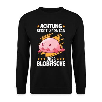 Redet über Blobfische Meme hässlicher Fisch - Unisex Pullover - Schwarz - Vorne - Alina (178cm) & Michal (187cm)