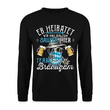 JGA Männer T-Shirt Team Bräutigam Poltern Polterer - Unisex Pullover - Schwarz - Vorne - Alina (178cm) & Michal (187cm)