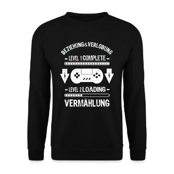 Level Ehemann Loading JGA Männer Computer Nerds - Unisex Pullover - Schwarz - Vorne - Alina (178cm) & Michal (187cm)