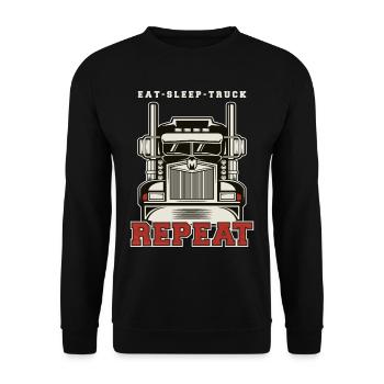 Eat Sleep Truck Repeat Trucker LKW-Fahrer - Unisex Pullover - Schwarz - Vorne - Alina (178cm) & Michal (187cm)