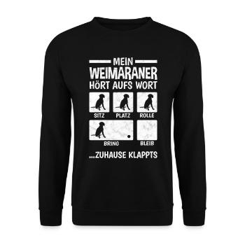 Weimaraner Hundetricks Vorstehhund Weimaraner - Unisex Pullover - Schwarz - Vorne - Alina (178cm) & Michal (187cm)