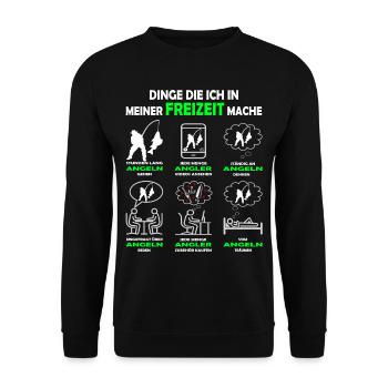 Dinge die ich in meiner Freizeit mache - Angeln - Unisex Pullover - Schwarz - Vorne - Alina (178cm) & Michal (187cm)