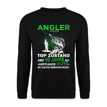 Sei kein Dummi - 50. Geburtstag Angler - Angeln - Unisex Pullover - Schwarz - Vorne - Alina (178cm) & Michal (187cm)