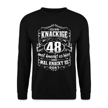 48. Geburtstag Ich bin knackige 48 Jahre - Unisex Pullover - Schwarz - Vorne - Alina (178cm) & Michal (187cm)