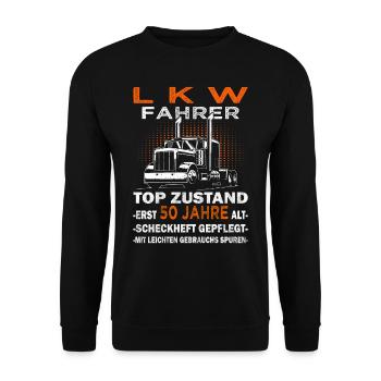 Trucker & LKW-Fahrer 50. Geburtstag - Unisex Pullover - Schwarz - Vorne - Alina (178cm) & Michal (187cm)