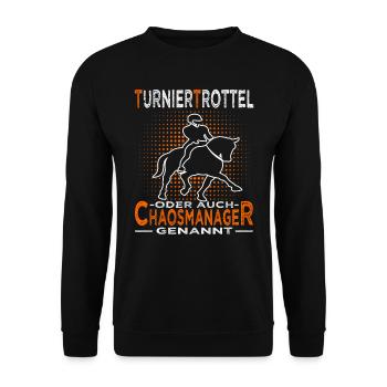 Turniertrottel - Turnierreiter - Pferd & Reiterin - Unisex Pullover - Schwarz - Vorne - Alina (178cm) & Michal (187cm)