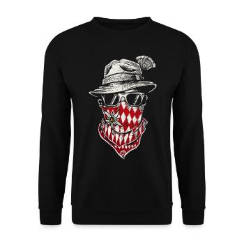 Trachtenshirt Herren Lausbua Trachten T-Shirt - Unisex Pullover - Schwarz - Vorne - Alina (178cm) & Michal (187cm)