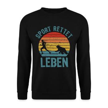 Sport Rettet Leben Spruch - Lustiges Sportler - Unisex Pullover - Schwarz - Vorne - Alina (178cm) & Michal (187cm)