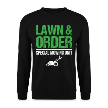 Lawn & Order Special Mowing Unit - Gardener - Unisex Sweatshirt - black - Front - Alina (178cm) & Michal (187cm)