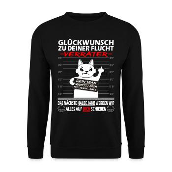 Glückwunsch zur Flucht Verräter - Jobwechsel - Unisex Pullover - Schwarz - Vorne - Alina (178cm) & Michal (187cm)