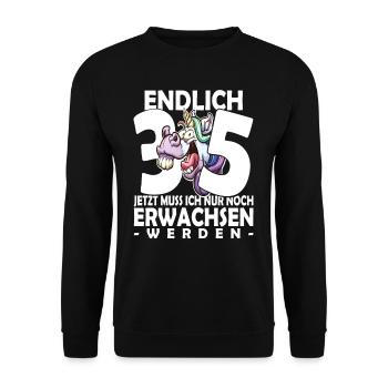 Endlich 35 Jahre - 35. Geburtstag - Unisex Pullover - Schwarz - Vorne - Alina (178cm) & Michal (187cm)