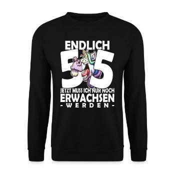 Endlich 55 Jahre - 55. Geburtstag - Unisex Pullover - Schwarz - Vorne - Alina (178cm) & Michal (187cm)