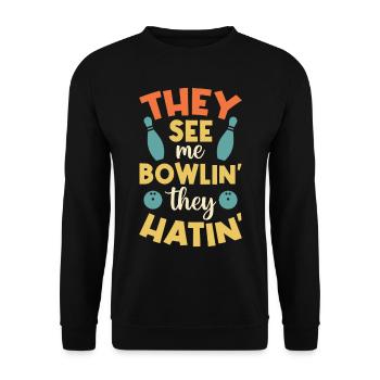 Rollin avec mes Homies - Bowling Alley Sport Bowler - Sweat-shirt Unisexe - noir - Devant - Alina (178cm) & Michal (187cm)