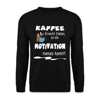 Lustiger Kaffee Faultier Spruch für die Arbeit - Unisex Pullover - Schwarz - Vorne - Alina (178cm) & Michal (187cm)
