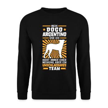 Mein Dogo Argentino und ich sind unschlagbar - Unisex Pullover - Schwarz - Vorne - Alina (178cm) & Michal (187cm)