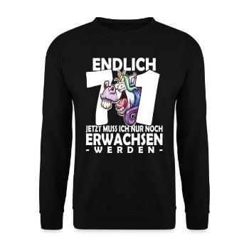 Endlich 71 Jahre - 71. Geburtstag - Unisex Pullover - Schwarz - Vorne - Alina (178cm) & Michal (187cm)