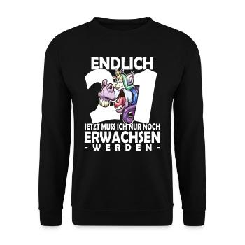 Endlich 21 Jahre - 21. Geburtstag - Unisex Pullover - Schwarz - Vorne - Alina (178cm) & Michal (187cm)