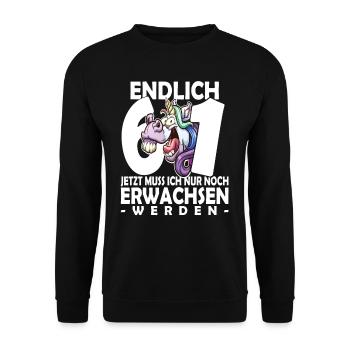 Endlich 61 Jahre - 61. Geburtstag - Unisex Pullover - Schwarz - Vorne - Alina (178cm) & Michal (187cm)