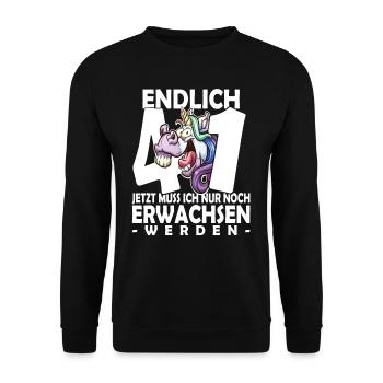 Endlich 41 Jahre - 41. Geburtstag - Unisex Pullover - Schwarz - Vorne - Alina (178cm) & Michal (187cm)