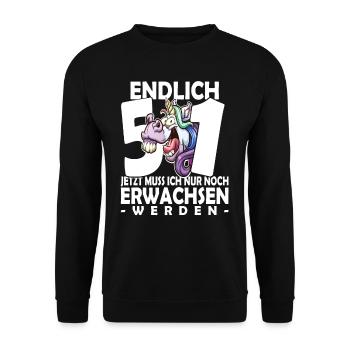 Endlich 51 Jahre - 51. Geburtstag - Unisex Pullover - Schwarz - Vorne - Alina (178cm) & Michal (187cm)