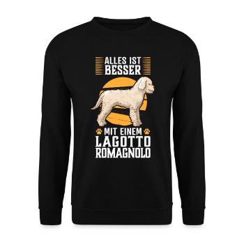 Alles ist besser mit Lagotto Romagnolo Wasserhund - Unisex Pullover - Schwarz - Vorne - Alina (178cm) & Michal (187cm)