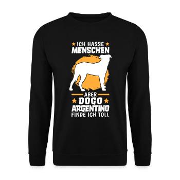 Dogo Argentinos finde ich toll Argentinien Dogge - Unisex Pullover - Schwarz - Vorne - Alina (178cm) & Michal (187cm)
