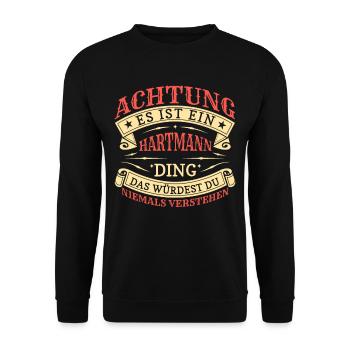 Achtung Es Ist Ein Hartmann Ding - Unisex Pullover - Schwarz - Vorne - Alina (178cm) & Michal (187cm)