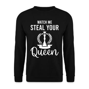 Watch Me Steal Your Queen - Checkmate Chess Playe - Unisex Pullover - Schwarz - Vorne - Alina (178cm) & Michal (187cm)