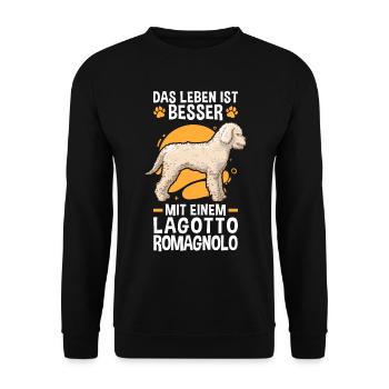 Leben ist besser mit Lagotto Romagnolo Wasserhund - Unisex Pullover - Schwarz - Vorne - Alina (178cm) & Michal (187cm)