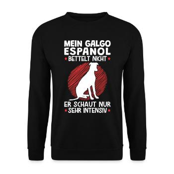 Galgo Espanol schaut sehr intensiv Windhund - Unisex Pullover - Schwarz - Vorne - Alina (178cm) & Michal (187cm)